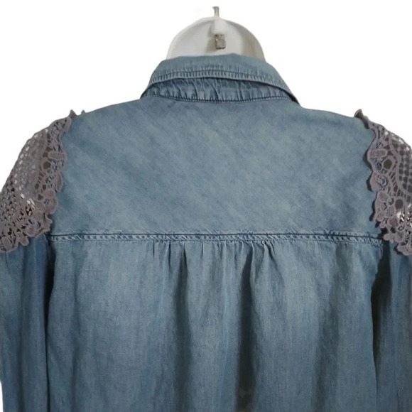 Hippie Laundry Blue Denim Shirt, Cold Shoulder, M - Picture 5 of 7